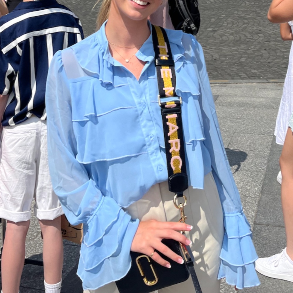 ASOS Parisian Tall tie neck ruffle detail blouse in blue